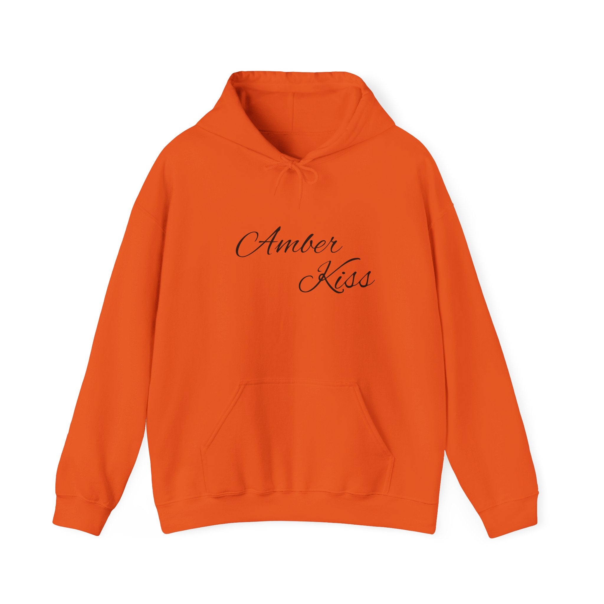Amber Kiss Star Hoodie — White Script Front & Yellow Star Back Hooded Sweatshirt