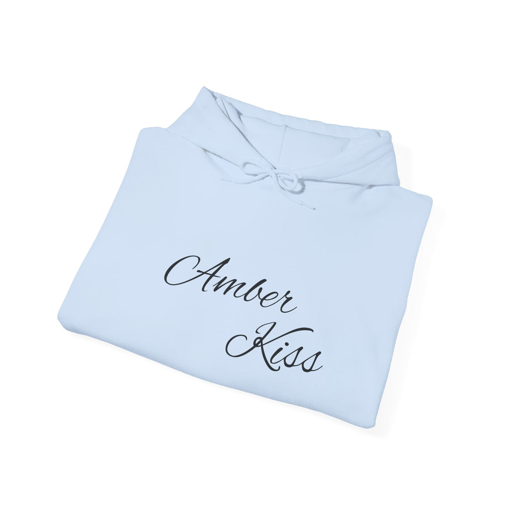 Amber Kiss Star Hoodie — White Script Front & Yellow Star Back Hooded Sweatshirt