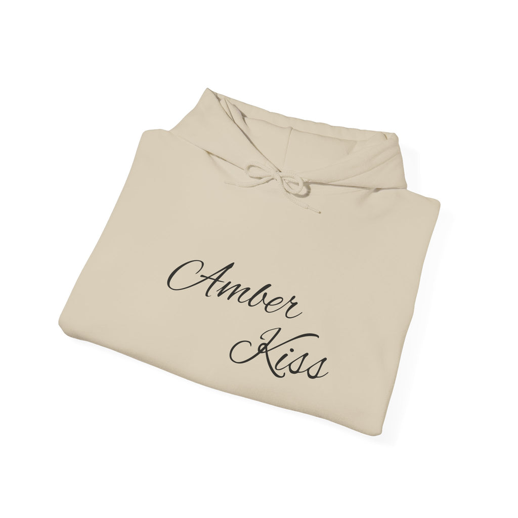 Amber Kiss Star Hoodie — White Script Front & Yellow Star Back Hooded Sweatshirt