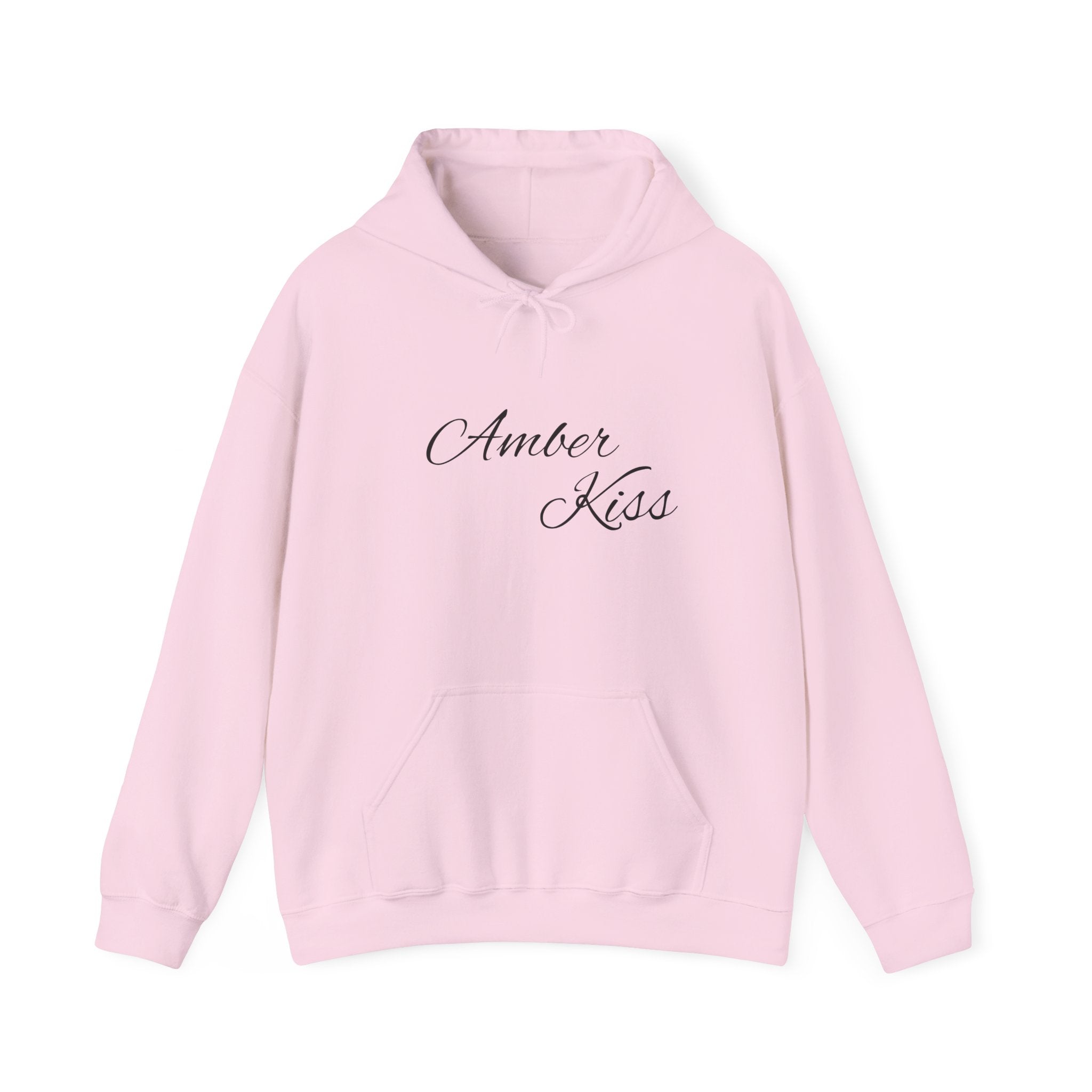 Amber Kiss Star Hoodie — White Script Front & Yellow Star Back Hooded Sweatshirt