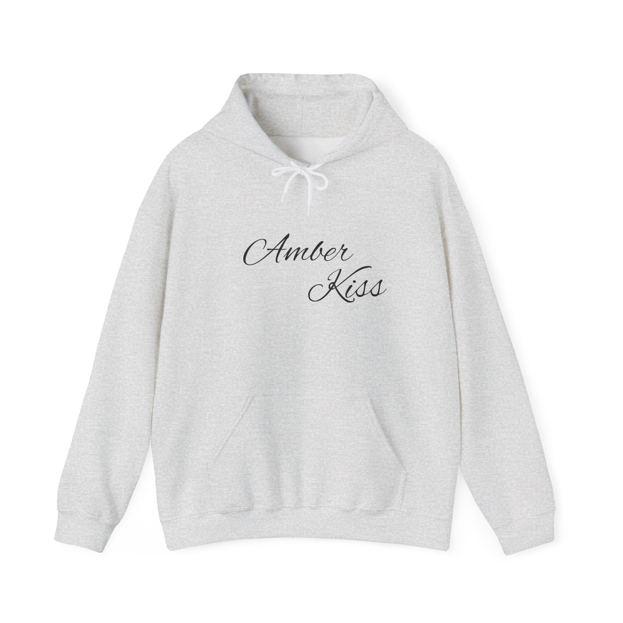 Amber Kiss Star Hoodie — White Script Front & Yellow Star Back Hooded Sweatshirt