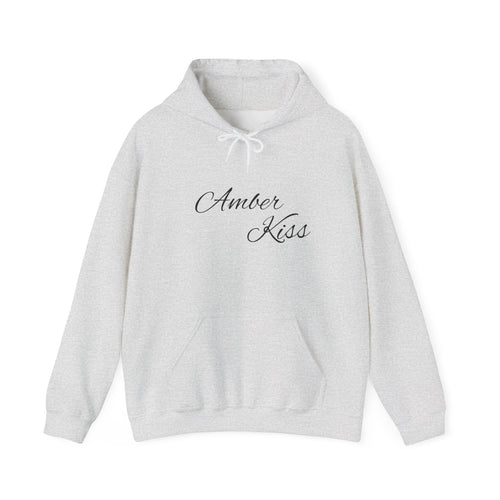 Amber Kiss Star Hoodie — White Script Front & Yellow Star Back Hooded Sweatshirt