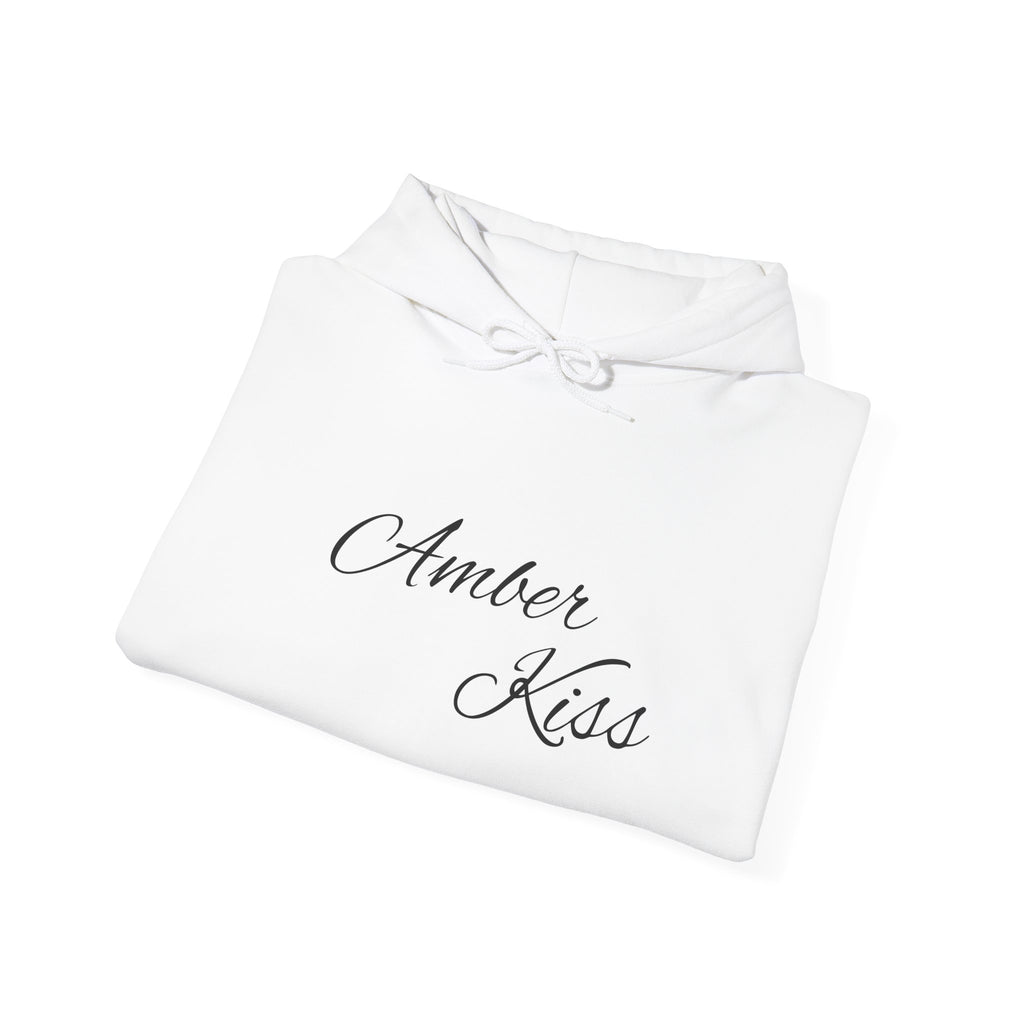 Amber Kiss Star Hoodie — White Script Front & Yellow Star Back Hooded Sweatshirt