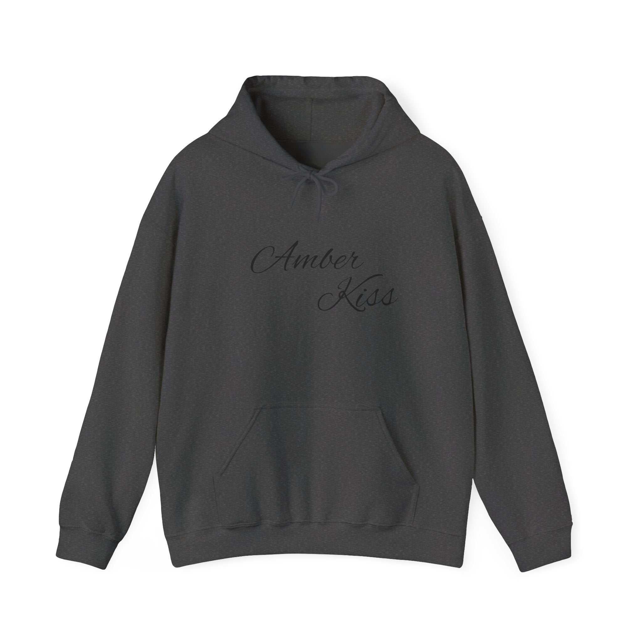 Amber Kiss Star Hoodie — White Script Front & Yellow Star Back Hooded Sweatshirt
