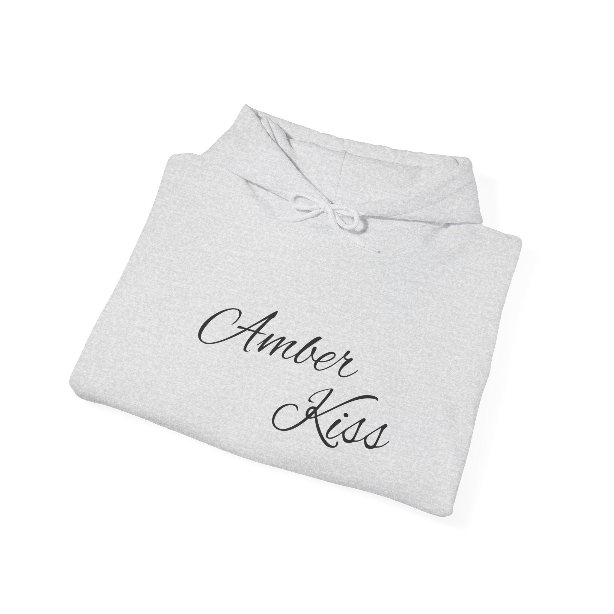 Amber Kiss Star Hoodie — White Script Front & Yellow Star Back Hooded Sweatshirt