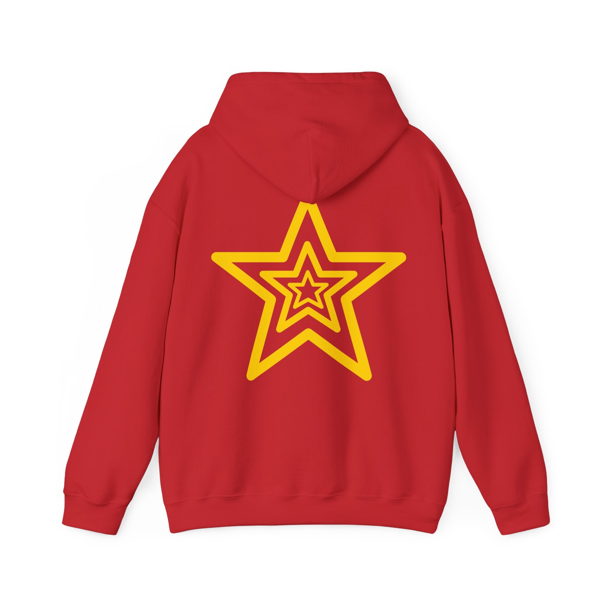 Amber Kiss Star Hoodie — White Script Front & Yellow Star Back Hooded Sweatshirt