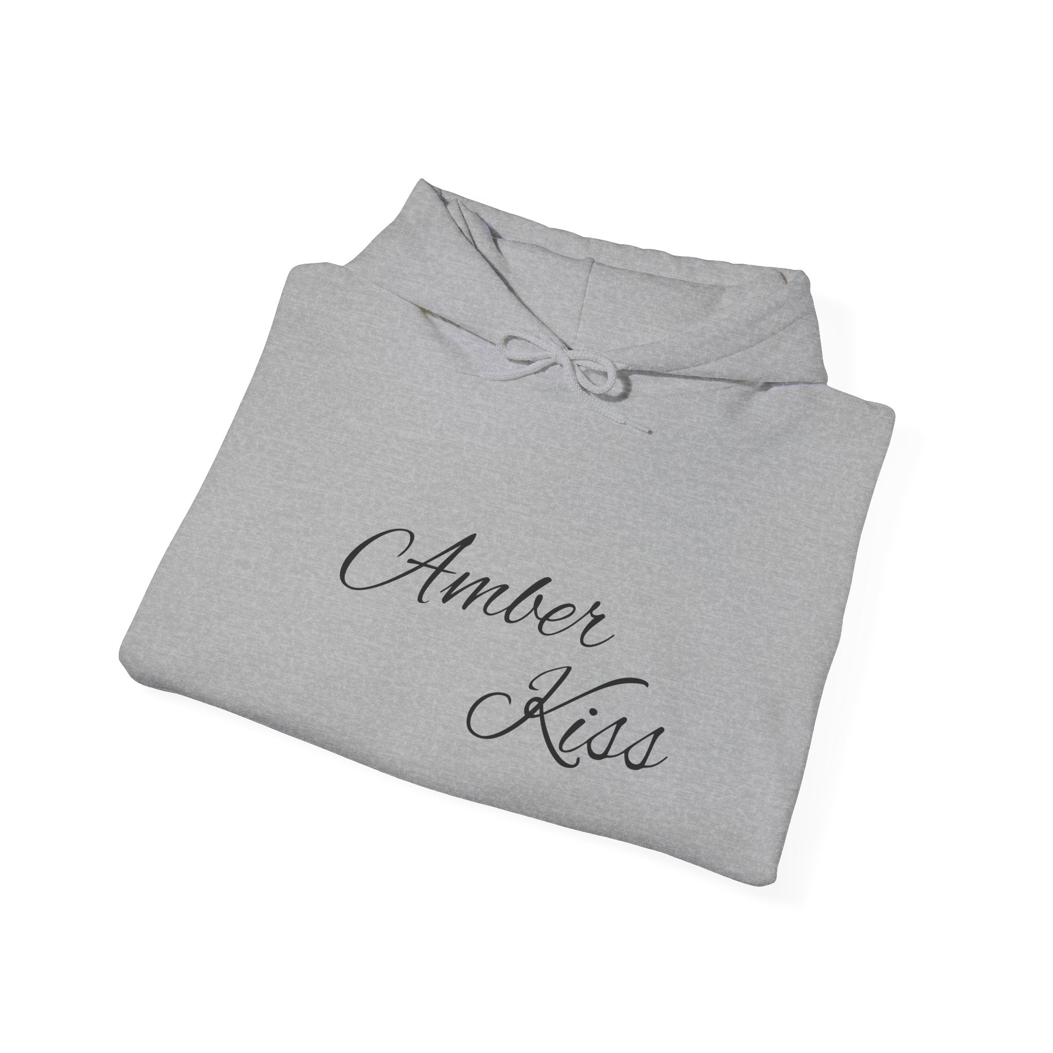 Amber Kiss Star Hoodie — White Script Front & Yellow Star Back Hooded Sweatshirt