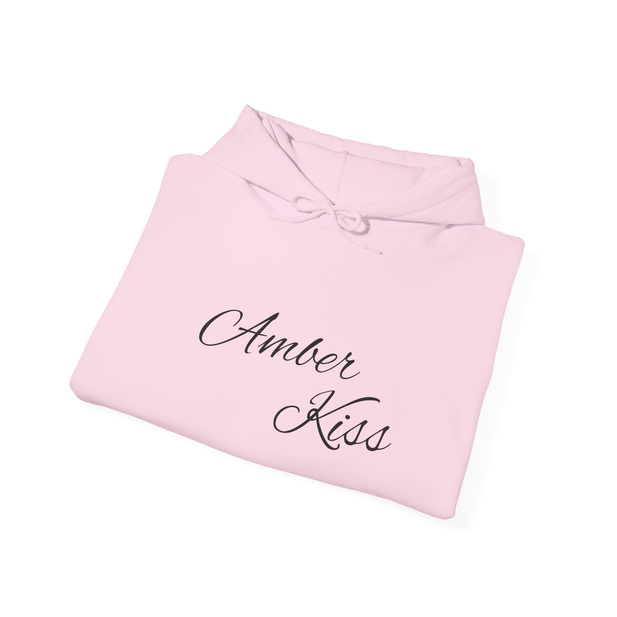 Amber Kiss Star Hoodie — White Script Front & Yellow Star Back Hooded Sweatshirt