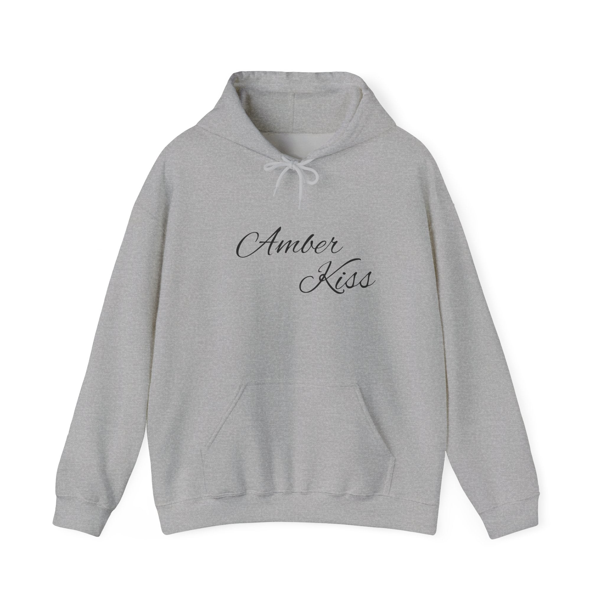Amber Kiss Star Hoodie — White Script Front & Yellow Star Back Hooded Sweatshirt