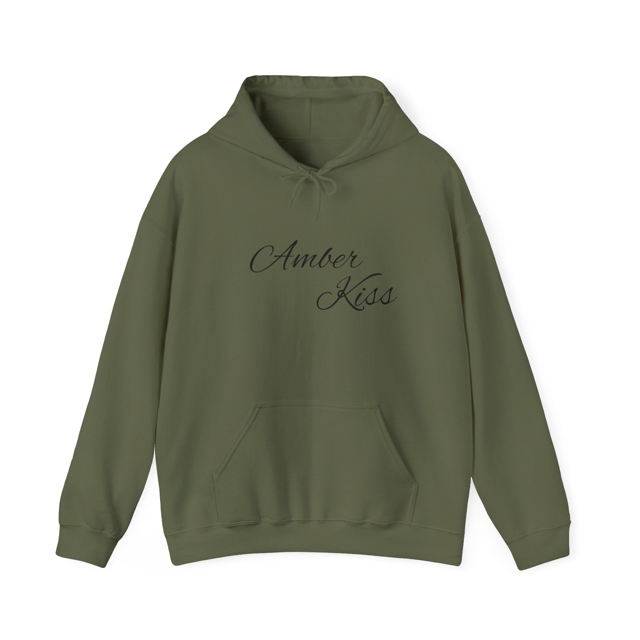 Amber Kiss Star Hoodie — White Script Front & Yellow Star Back Hooded Sweatshirt
